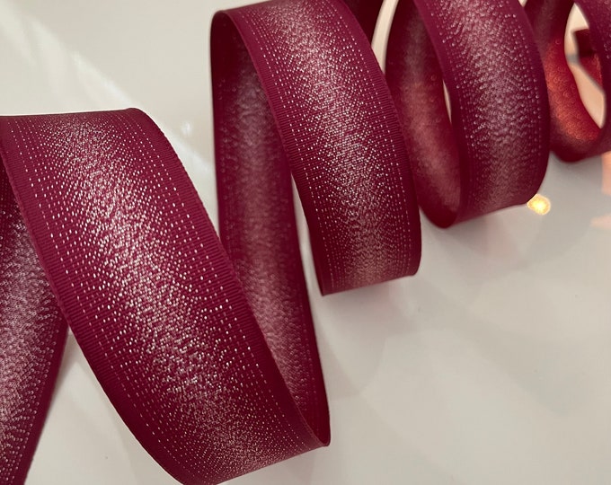 1.5” Burgundy Metallic Wired Ribbon - Sold By The Yard