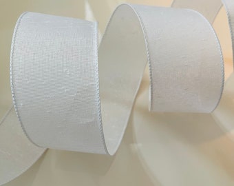 2.5” White Textured Wired Ribbon - Sold By The Yard #940