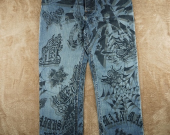 Vtg Levis W511 90s Denim Jeans Dark Blue Printing Rock Designer Japan Made Slash