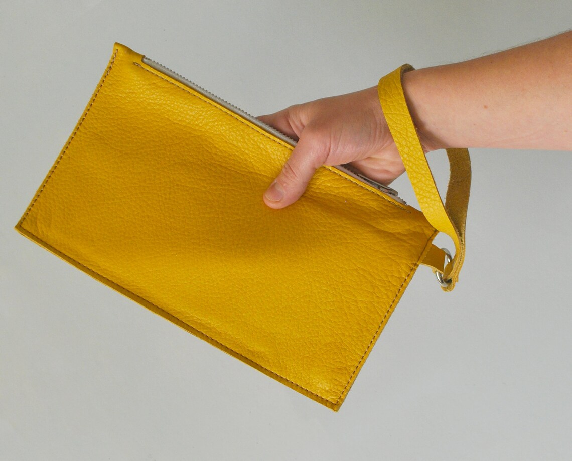 Leather clutch Yellow clutch Evening bag Yellow Purse Etsy