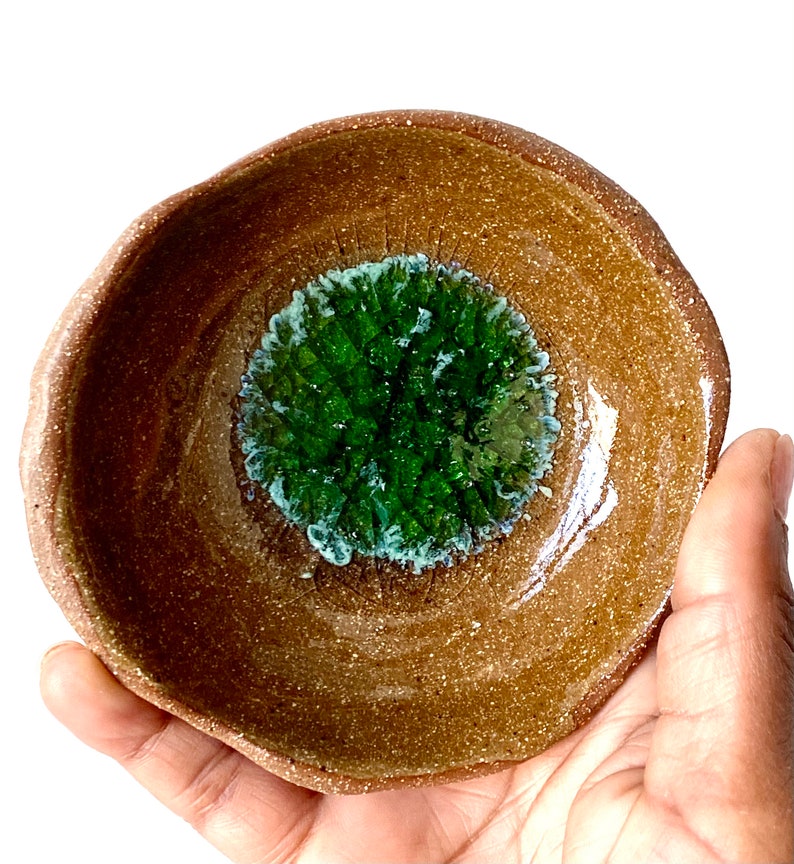 Ceramic ring dish Jewelry holder Smudge dish Trinket dish Ashtray Palo Santo holder Handmade pottery Infused glass