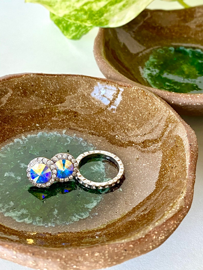 Ceramic ring dish Jewelry holder Smudge dish Trinket dish Ashtray Palo Santo holder Handmade pottery Infused glass