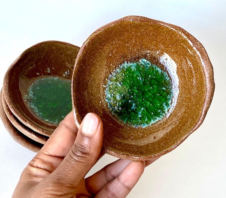 Ceramic ring dish Jewelry holder Smudge dish Trinket dish Ashtray Palo Santo holder Handmade pottery Infused glass
