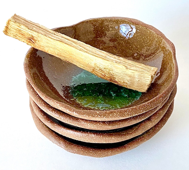 Ceramic ring dish Jewelry holder Smudge dish Trinket dish Ashtray Palo Santo holder Handmade pottery Infused glass