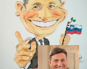 Caricatures/Borut Pahor/President of Slovenia/Custom caricature from your photo/100% original hand-drawn artwork/Framed/ Great for birthday