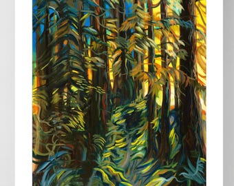 Morning Stroll print // Forest Painting by Vancouver Artist Frank Pochyly/ Vancouver // British Columbia Rainforest