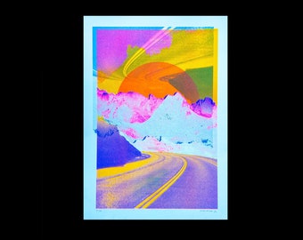 A3 risograph print of a mountain road misprint (one of a kind)