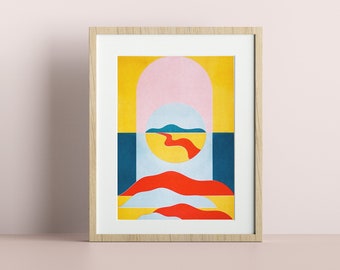 A3 risograph print of an abstract river landscape