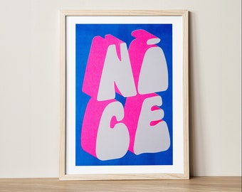 NICE! A3 colorful typographic risograph print