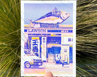 パステル調のローソン風景画の小さなリソグラフ印刷