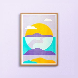 A3 risograph print of a pastel landscape
