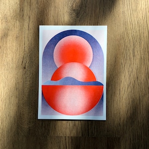 small risograph card of a blue red still-life