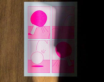 A4 risograph print of a pingpong game