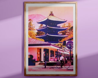 日本の風景をコラージュしたA3リソグラフプリント