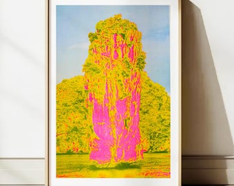 パステル画で描かれたハロン湾の風景（ベトナム）のA3サイズコラージュ・リソグラフプリント