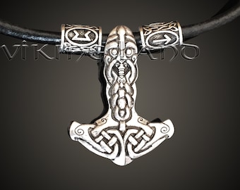 Thor's Hammer Mjolnir Pendant with Futhark Runes Necklace - Viking Jewelry - Viking Pendant - Norse Jewelry - Protection Necklace - Pagan