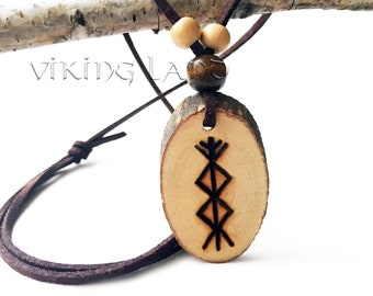 Viking Necklace - Viking Pendant - Viking Jewerly - Norse Jewelry - Protection - Prosperity And Luck - Runes - Wooden Necklace - Amulet