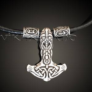 Thor's Hammer Mjolnir Pendant with Futhark Runes Necklace - Viking Jewelry - Viking Pendant - Norse Jewelry - Protection Necklace - Pagan