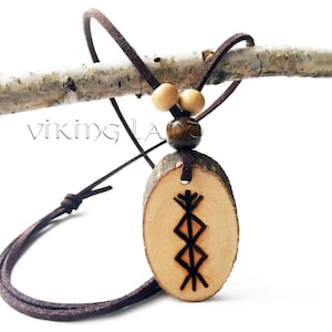Viking Necklace - Viking Pendant - Viking Jewerly - Norse Jewelry - Protection - Prosperity And Luck - Runes - Wooden Necklace - Amulet