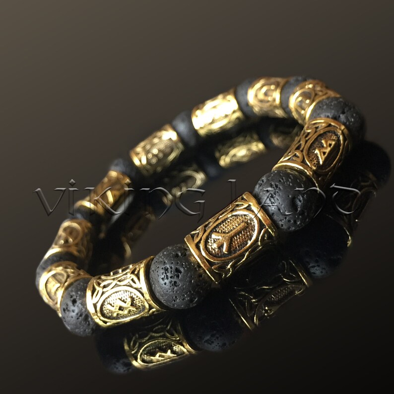 Bracelet with Runes Elder futhark runes Scandinavian Bracelet Viking Jewelry Viking Bracelet Lava bead bracelet Futhark runes