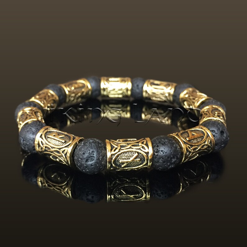 Bracelet with Runes Elder futhark runes Scandinavian Bracelet Viking Jewelry Viking Bracelet Lava bead bracelet Futhark runes
