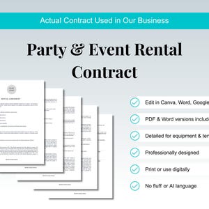 Party Rental Contract Template, Event Rental Contract, Party Equipment Rental Agreement, Event Rental Agreement - PDF & Word Files