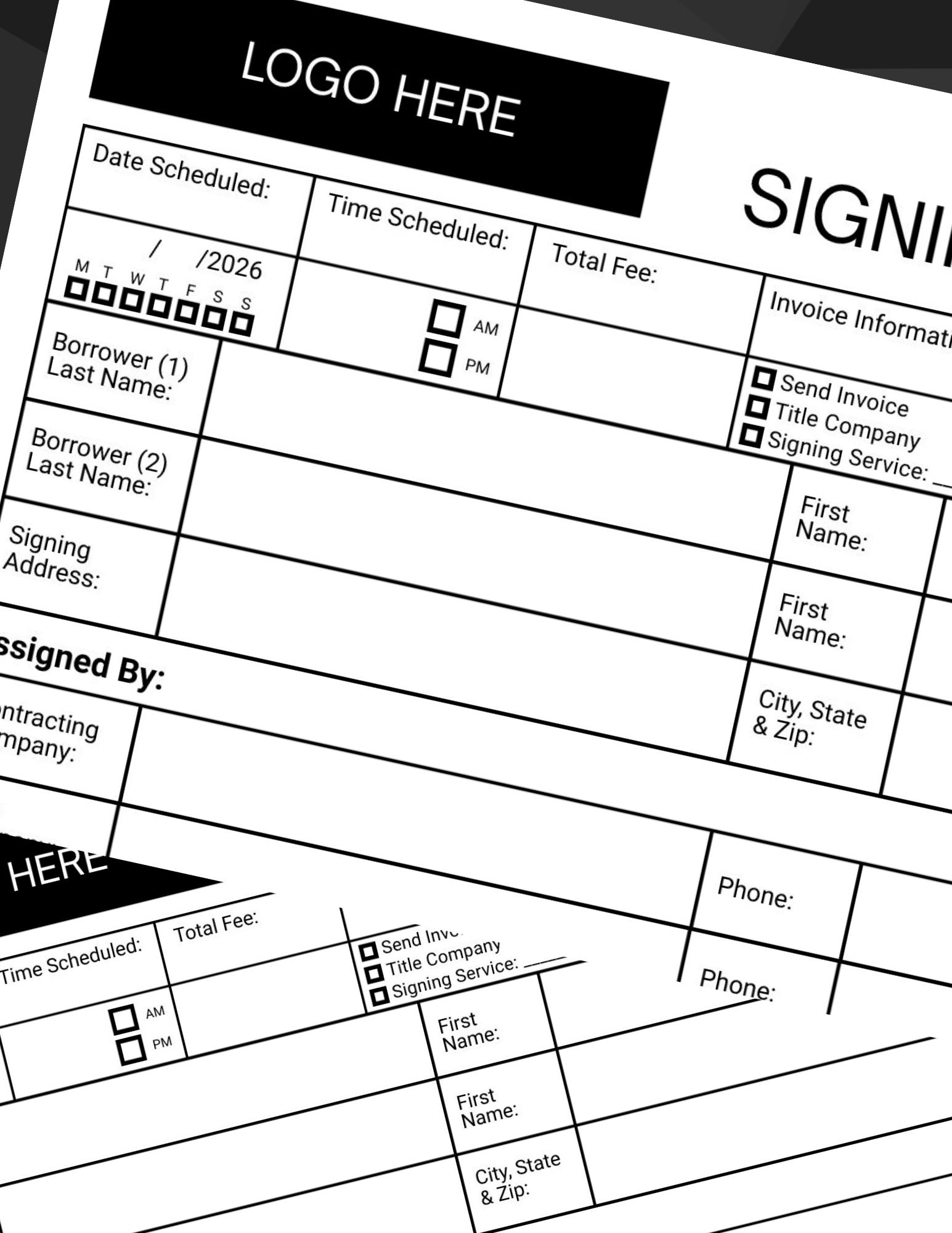 Signing Agent Log Template | Editable & Printable Loan Signing Journal ...
