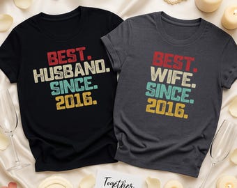 Camiseta de regalo para el décimo aniversario: el mejor esposo y esposa desde 2016. 10 años de matrimonio para parejas.