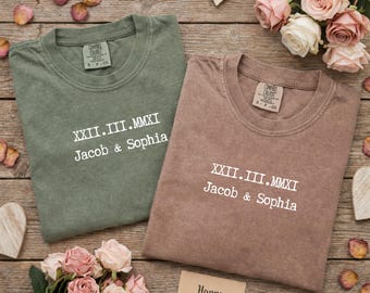 Custom Roman Numeral Comfort Colors Tee, Anniversary Couple Gift