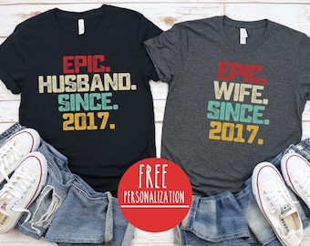 9th Anniversary Shirts: Matching Couple Gift, Husband and Wife Tees