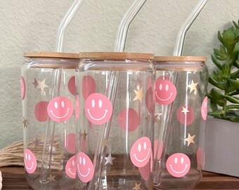 Glass Cup w/ Smiley Face Design