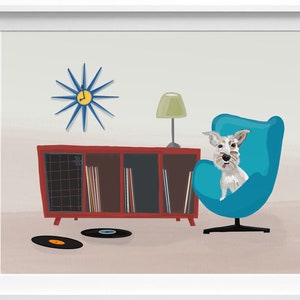 INSTANT DOWNLOAD Dog Illustration / Cute Dog Drawing / Mid Century Modern / Schnauzer / Vinyl Records / Cute Dog Print / Dog Artwork