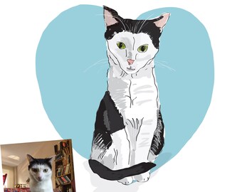 Cat Illustration / Personalized Cat Drawing / Custom Pet Art / Pet Lovers Gift / Cute Cat Drawing / Fun Personalized Pet Portrait 8x10