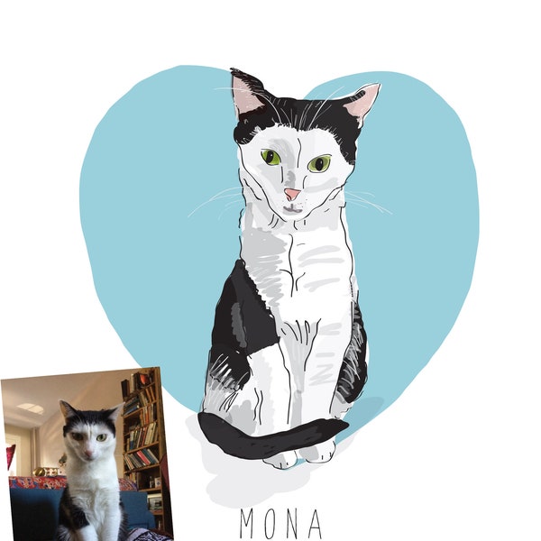 Cat Illustration / Personalized Cat Drawing / Custom Pet Art / Pet Lovers Gift / Cute Cat Drawing / Fun Personalized Pet Portrait 8x10