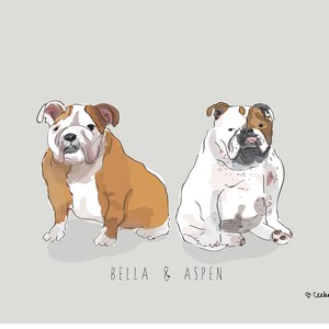 Digital Download Pet Portrait / Custom TWO Dog Cat Illustration / Dog Art Pet Lovers Gift / Cats Dogs Gift Personalized Pet Portrait