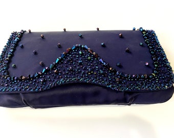 blue beaded clutch bag