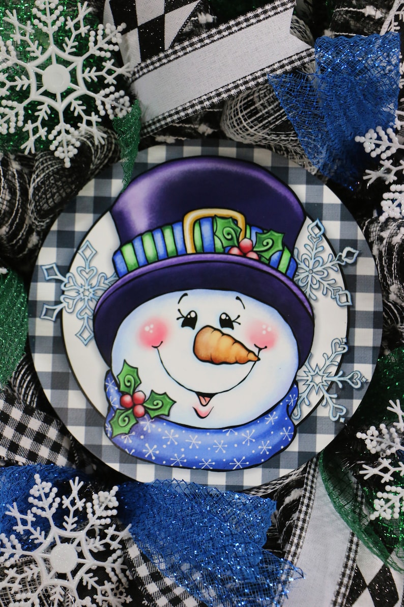Front Door Wreaths Snowman Door Wreaths Buffalo Plaid Wreath Holiday Decor Snowman Christmas Wreath Christmas Wreaths Christmas Decor