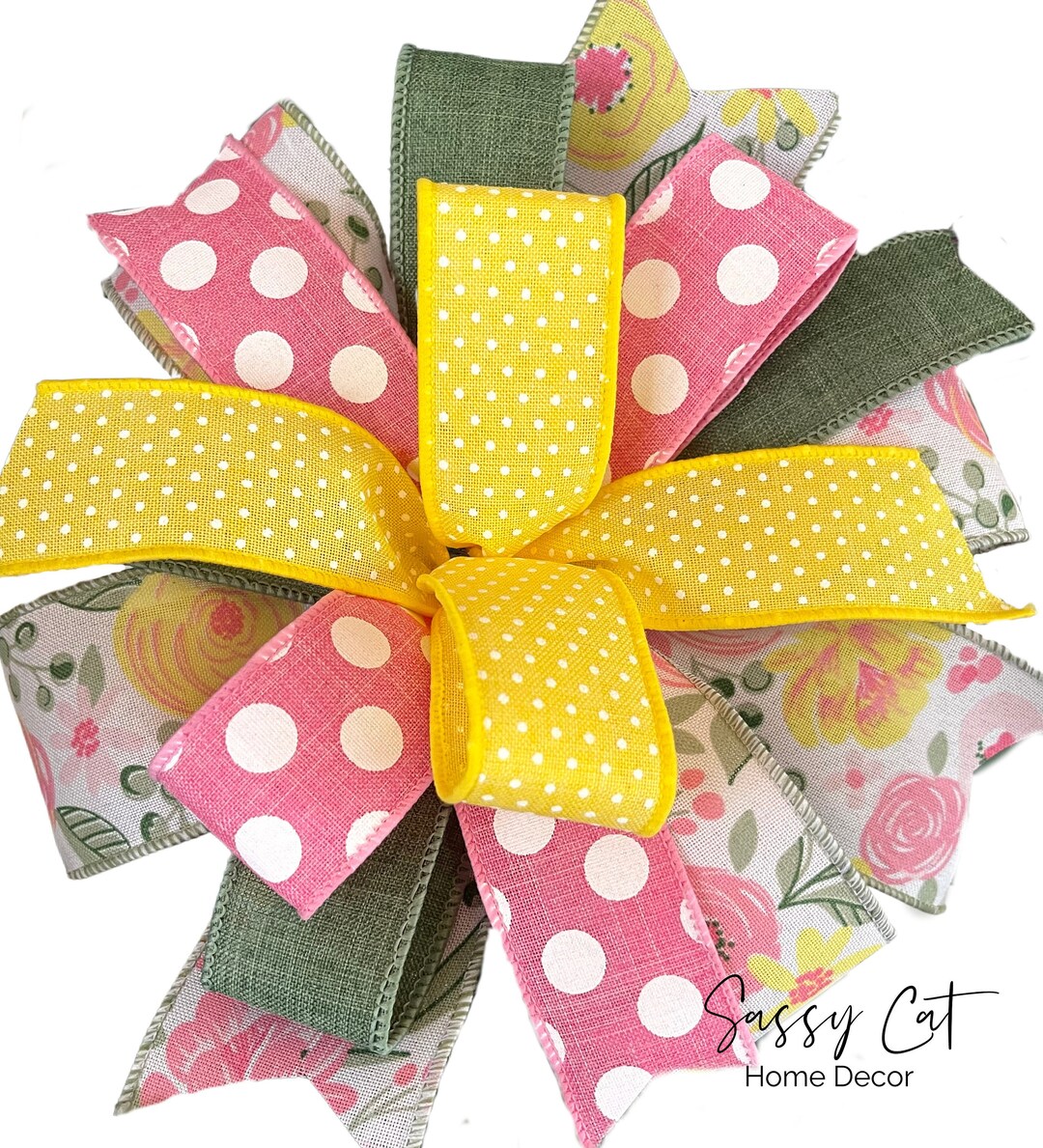 Spring Summer Wreath Bow Pink Yellow Green Floral Wreath Bow Lantern ...