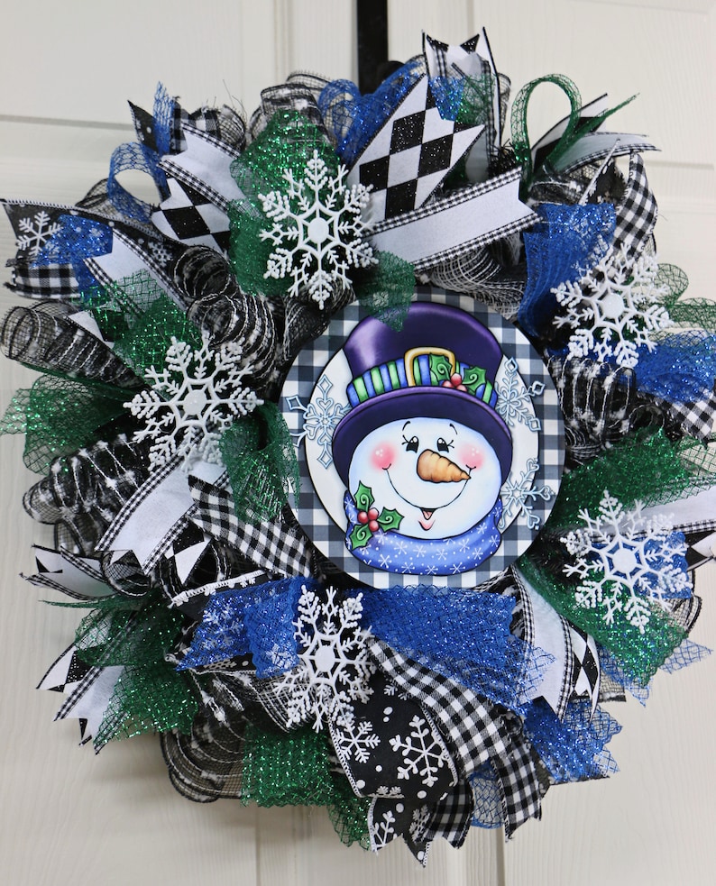 Front Door Wreaths Snowman Door Wreaths Buffalo Plaid Wreath Holiday Decor Snowman Christmas Wreath Christmas Wreaths Christmas Decor