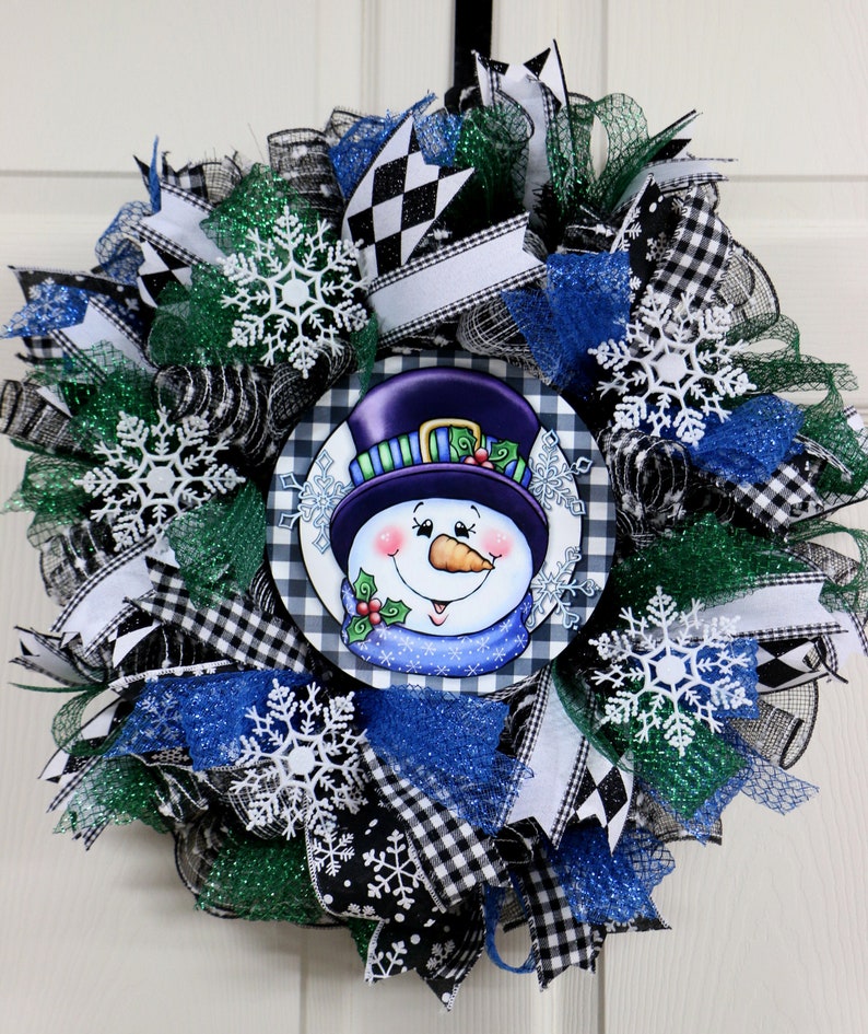 Front Door Wreaths Snowman Door Wreaths Buffalo Plaid Wreath Holiday Decor Snowman Christmas Wreath Christmas Wreaths Christmas Decor