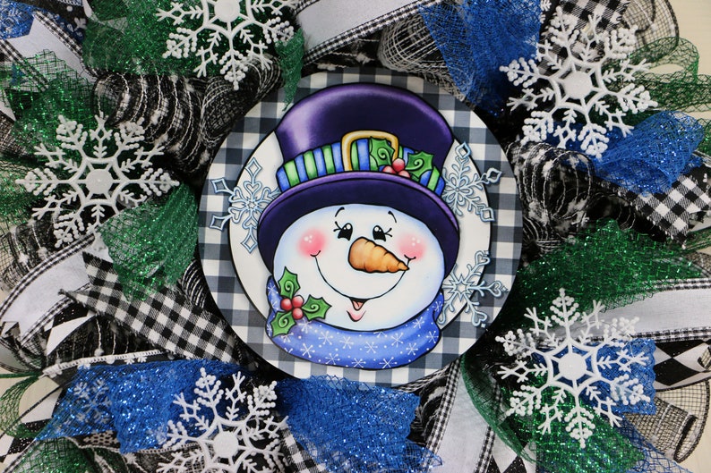 Front Door Wreaths Snowman Door Wreaths Buffalo Plaid Wreath Holiday Decor Snowman Christmas Wreath Christmas Wreaths Christmas Decor