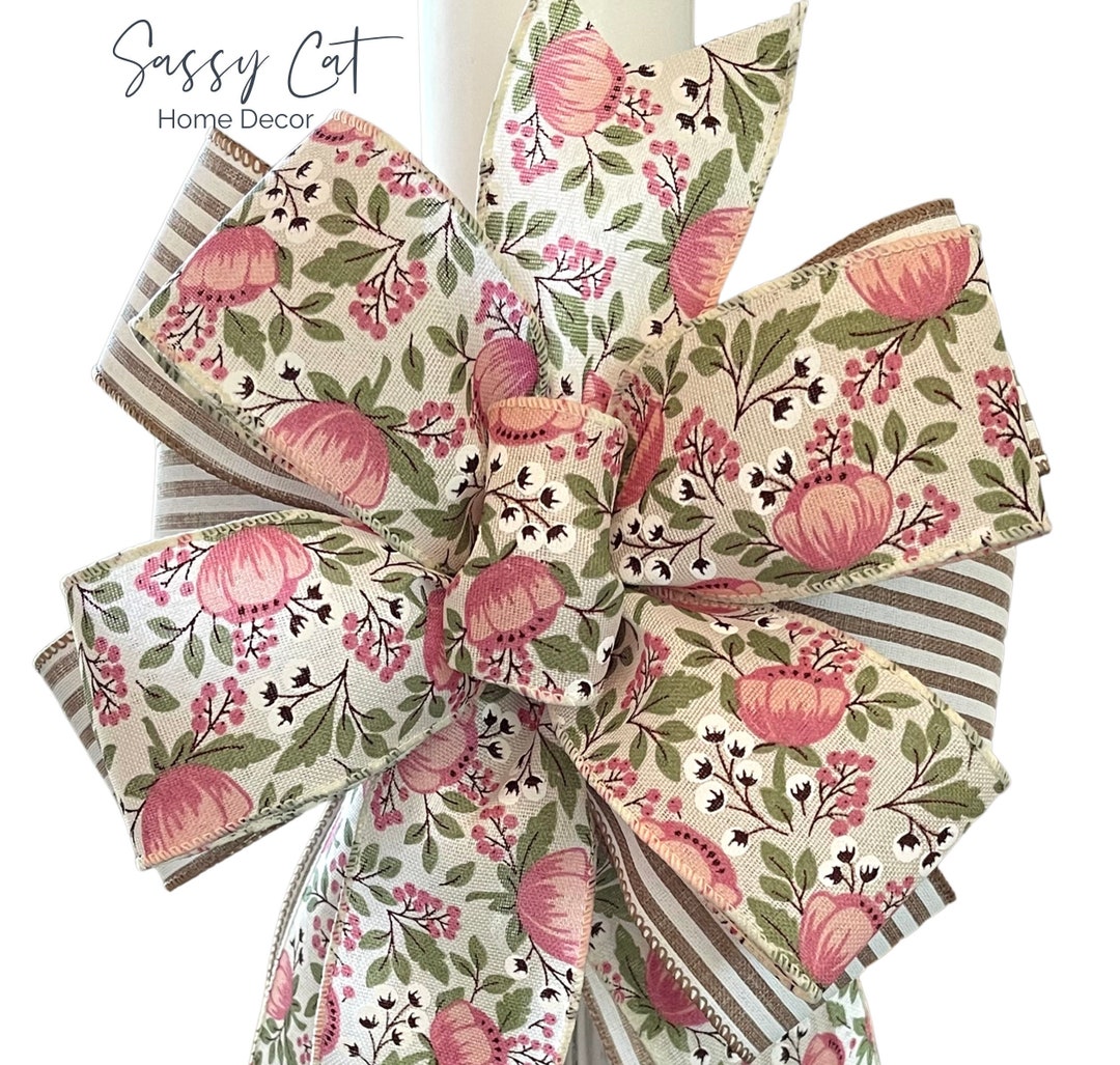 Spring Summer Wreath Bow Floral Wreath Bow Pink Peonies Bow - Etsy