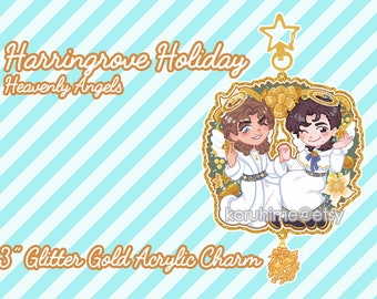 Harringrove Holiday Heavenly Angels 3" Glitter Gold Acrylic Charm