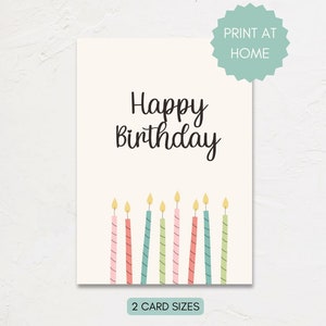 Tarjeta de feliz cumpleaños imprimible con diseño de velas, tarjeta de cumpleaños con diseño neutro, tarjeta para imprimir en casa de 4 x 6 y tarjeta de 5 x 7
