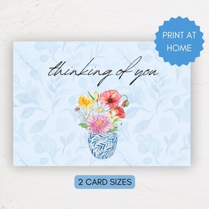 Carte "Penser à vous" imprimable avec des fleurs, carte de condoléances, perte de sympathie, moments difficiles, maladie, carte à imprimer à la maison 4 x 6 et 5 x 7