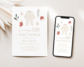 Merry Little Baby Shower Invite, Christmas Holiday Themed, Winter Theme Baby Shower Invitation, Instant Download, 0033-IE