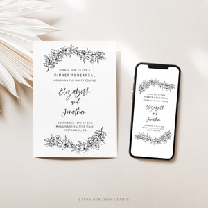 Digital Dinner Rehearsal Invite & Evite floral, Wedding Rehearsal Dinner, Evite, Templett Invite, 0005-DR