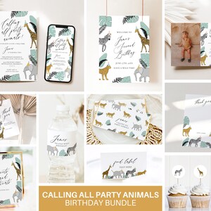 Calling All Party Animals Birthday Bundle, Safari Birthday, Wild Safari, Wild One, Zoo Birthday Party, Instant Download, Templett, 0009-BB