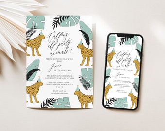 Cheetah Calling All Party Animals Invite & Evite, Digital Invitation, Party Animals, Templett Invite, 0009-PAIE