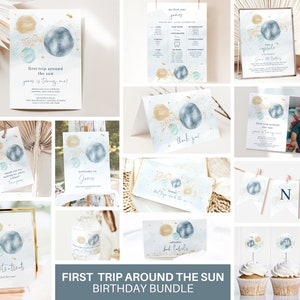 First Trip Around the Sun Birthday Bundle, Space First Birthday, Space Birthday Decor, Instant Download, Templett, 0010-BB